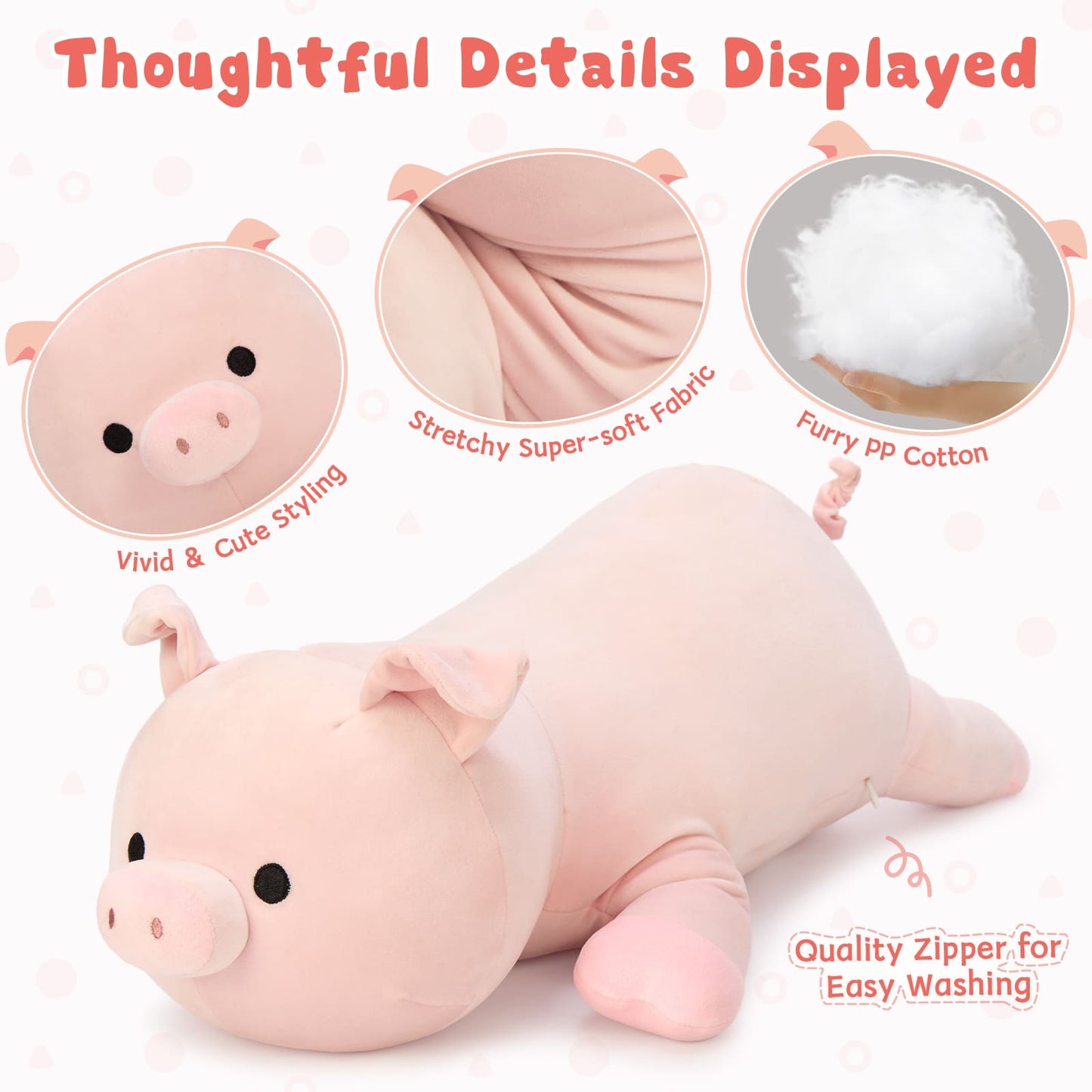 60 cm pink pig plush pillow featuring a soft body pillow design, adorable stuffed animal for kids, teens, and pig lovers