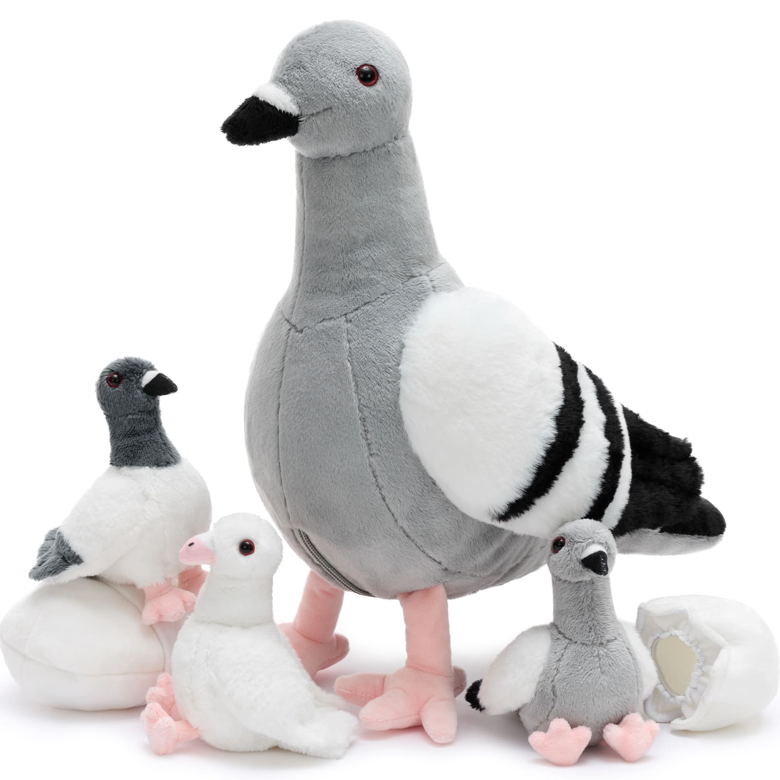 Pigeon Stuffed Animals with Babies Inside, Gray, 11.8 Inches