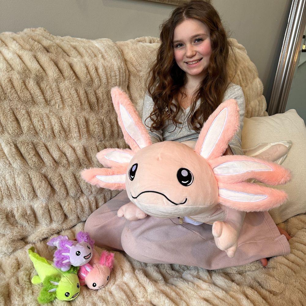 4 Pcs Large Axolotl Stuffed Animals - Axolotl Stuffed Animal Mommy 31.4" with 3 Baby Axolotl Plushies in Tummy - 4 Piece of Cute Axolotl Plush Pillow Toys for Kids - Glow-in-the-dark Salamander Stuffed Animals - Cool Amphibians Plush Toys -  Christmas/Birthday Gift for Friends