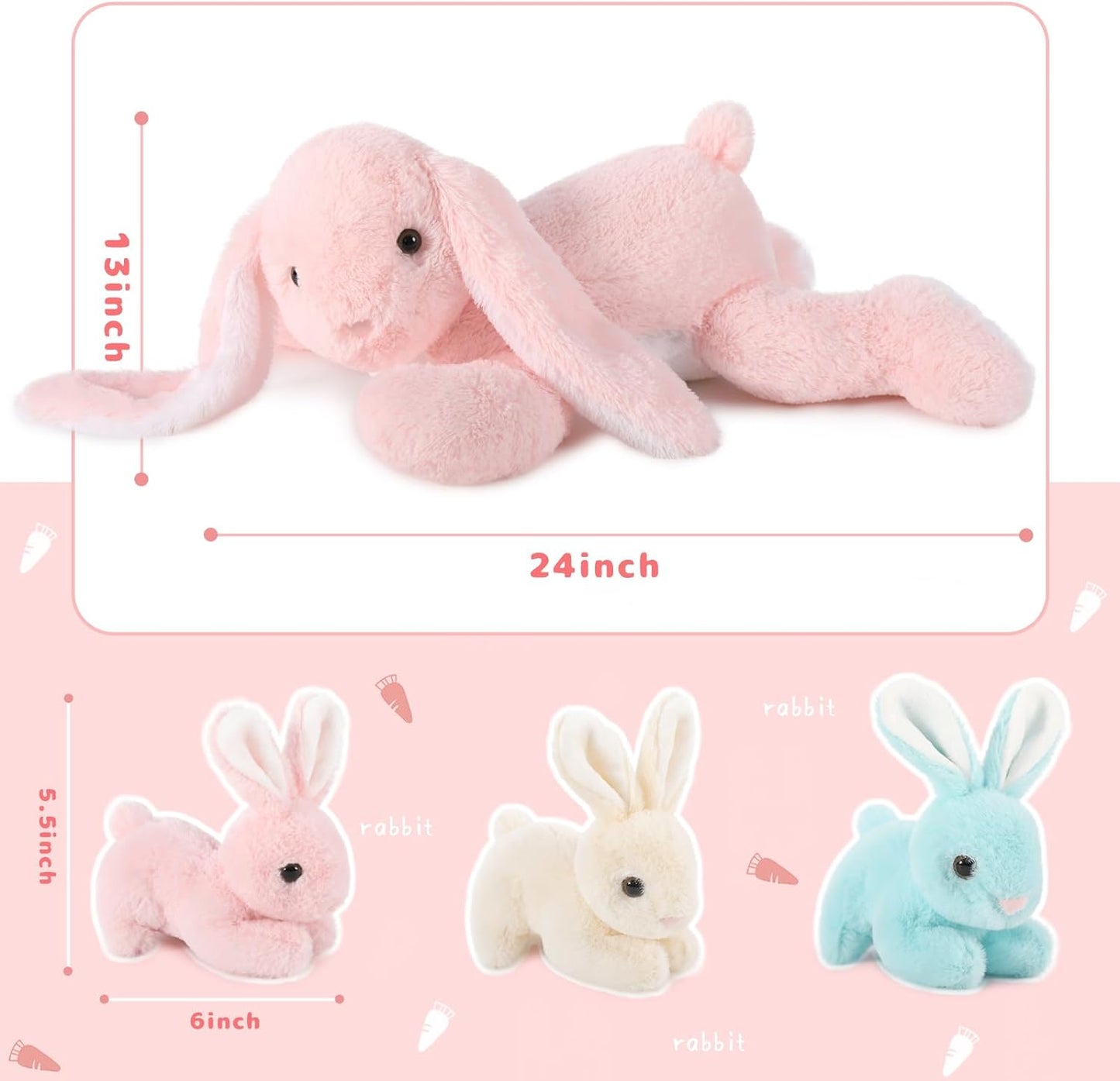 4 Pcs Bunny Stuffed Animals Bulk - Cute Rabbit Plush Toys - Stuffed Animal Bunny Babies with Their Mom - Grey/Pink Realistic Rabbit Plush Dolls for Girls - Easter/Christmas/Birthday Gift for Kids