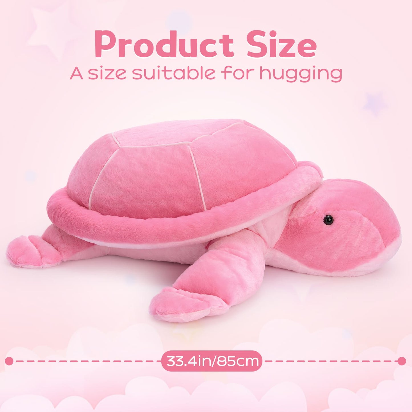 Soft pink turtle plush toy with a rounded shell and flipper legs, cute stuffed animal pillow for cuddling, kids’ room décor, and comfort.