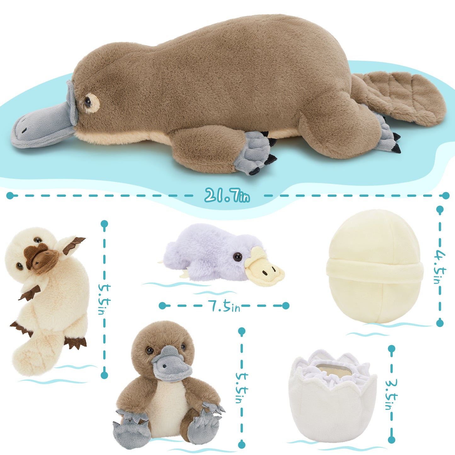 Realistic Duckbill Plush Toys - 5 Pcs Simulation Platypus Stuffed Animals - Cute Duckbill Plush Dolls - Stuffed Animal Platypus Babies with Their Mom - Gifts for Kids Teens Adults
