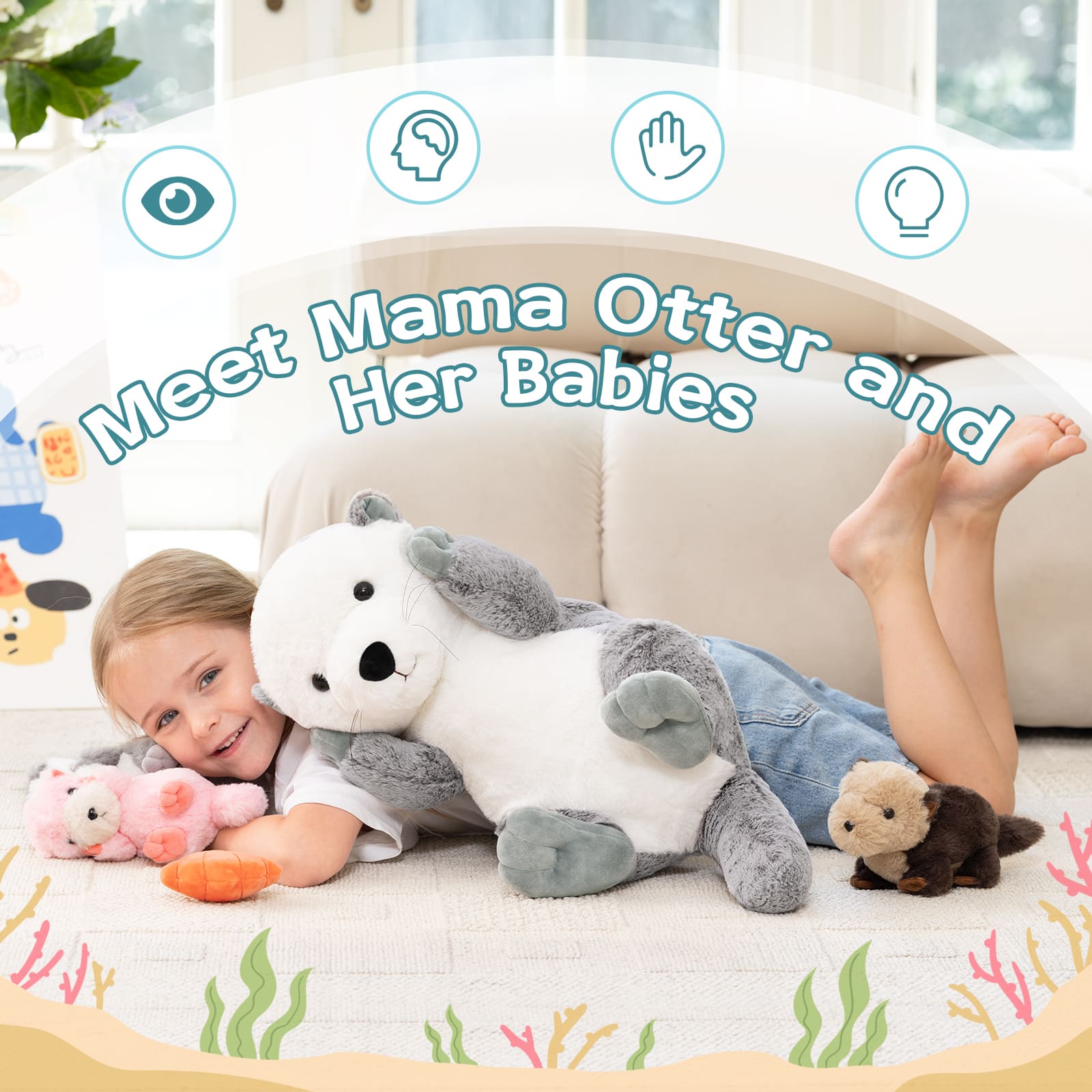 Sloth Stuffed Animals with Babies inside the Belly - Plush River Otter Toys - Kawaii Otter Stuffed Animals -MorisMos Soft Toys for Children