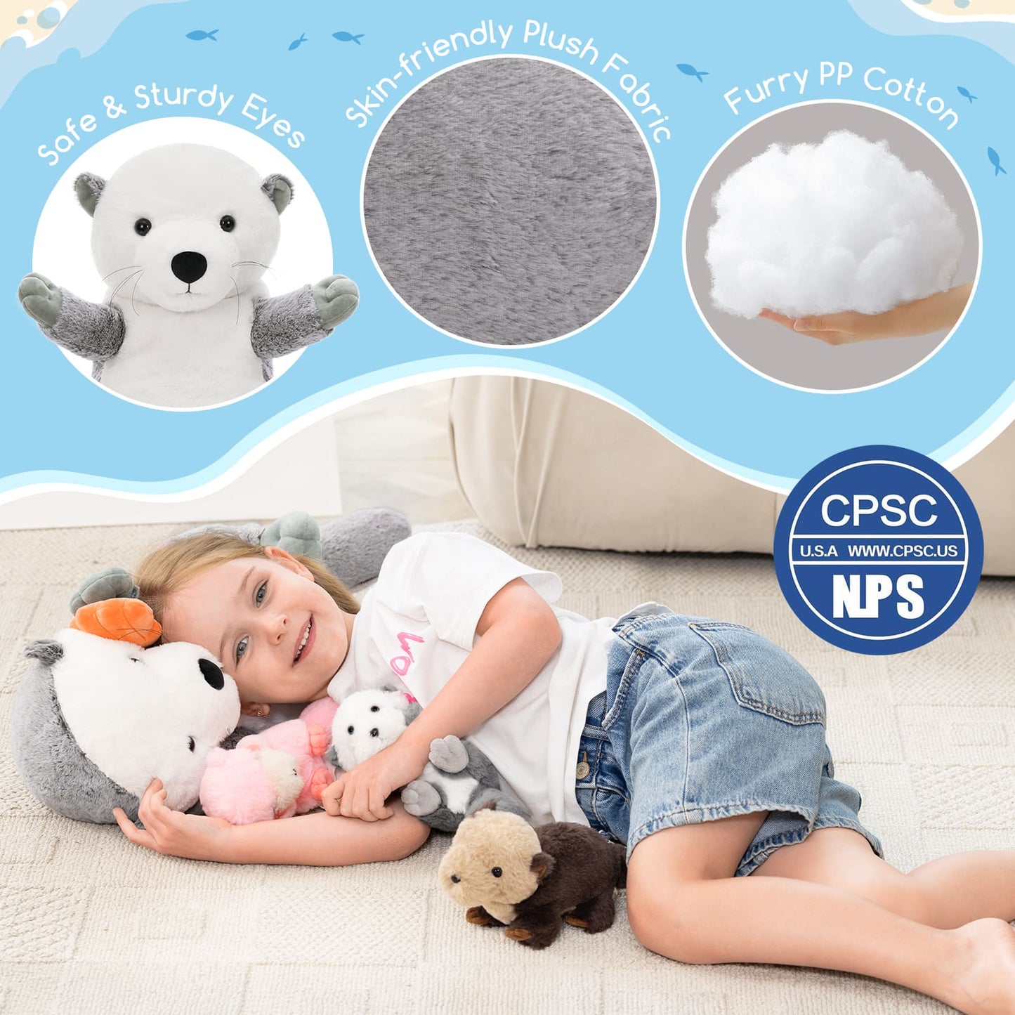 Sloth Stuffed Animals with Babies inside the Belly - Plush River Otter Toys - Kawaii Otter Stuffed Animals -MorisMos Soft Toys for Children