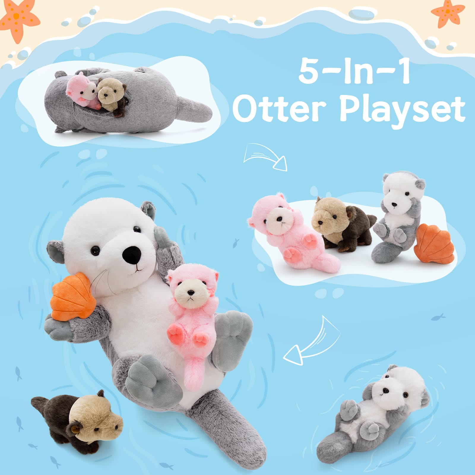 Sloth Stuffed Animals with Babies inside the Belly - Plush River Otter Toys - Kawaii Otter Stuffed Animals -MorisMos Soft Toys for Children