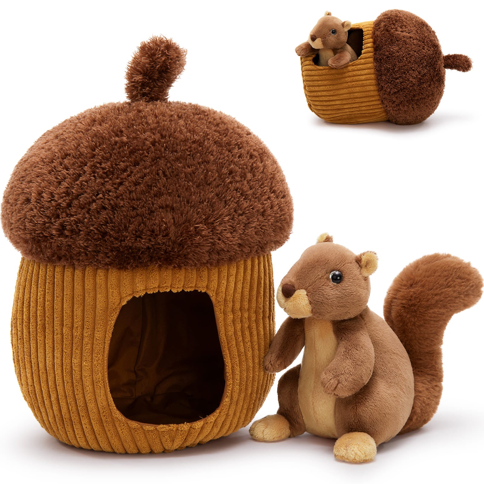 Squirrel Stuffed Animals Acorn Hideaway Set, Brown, 11.8 Inches