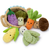Plush Vegetable Basket Toy Set – 6 Soft & Smiley Veggies for Learning & Play - Stuffed Veggie Basket with 6 Plush Vegetable Toys - Pretend Play Food Sensory Toys