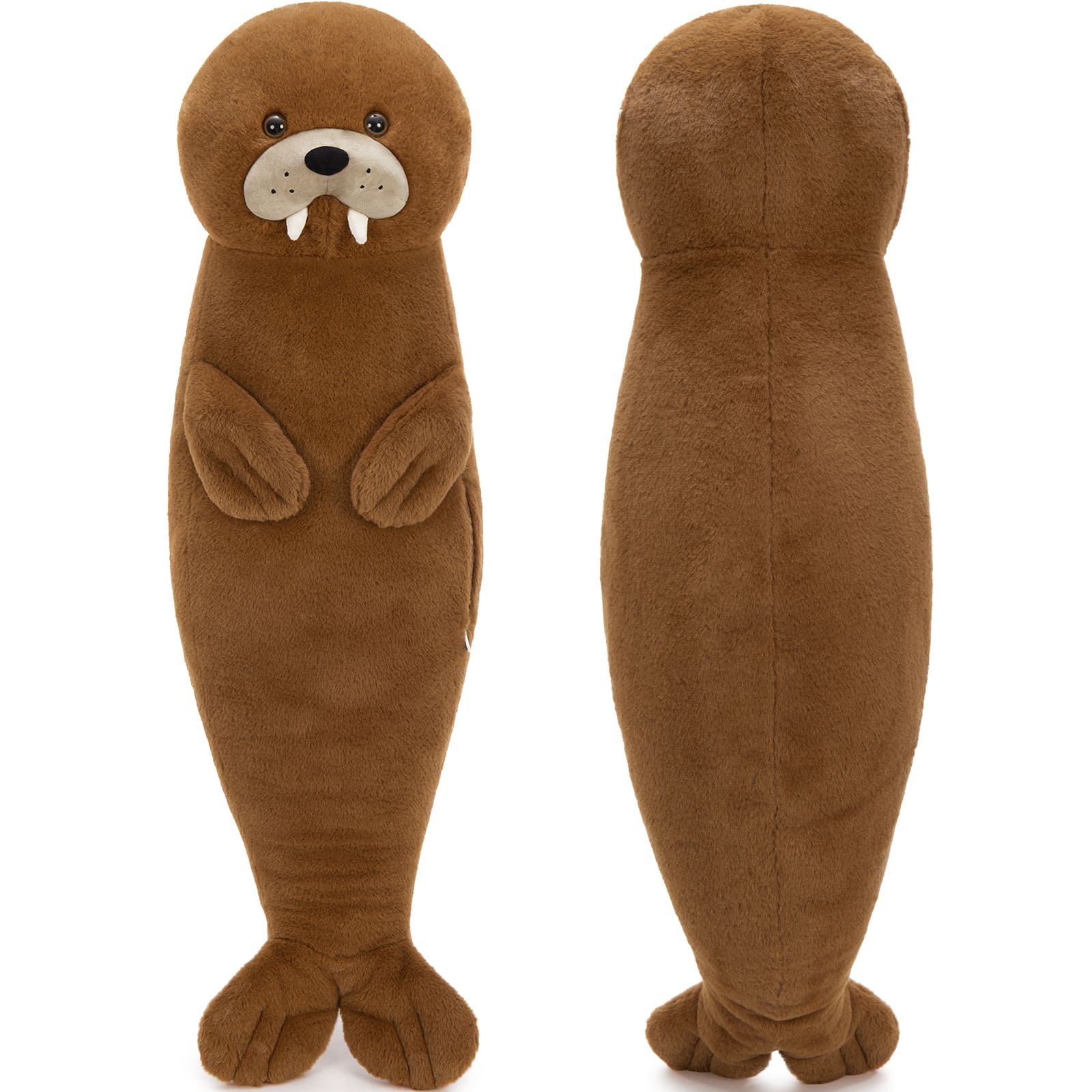 Walrus Long Plush Pillow, Dark Brown, 39.37 Inches