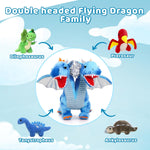 Blue Flying Dragon Plush Toys - Dragon Stuffed Animals with Babies in the Belly - Lifelike Double-headed Dragon Plush Dolls - Stuffed Animal Babies with Their Mom - Cool Plush Dolls for Boys Kids - Birthday/Christmas/Easter Gift ideas for children