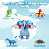 Blue Flying Dragon Plush Toys - Dragon Stuffed Animals with Babies in the Belly - Lifelike Double-headed Dragon Plush Dolls - Stuffed Animal Babies with Their Mom - Cool Plush Dolls for Boys Kids - Birthday/Christmas/Easter Gift ideas for children