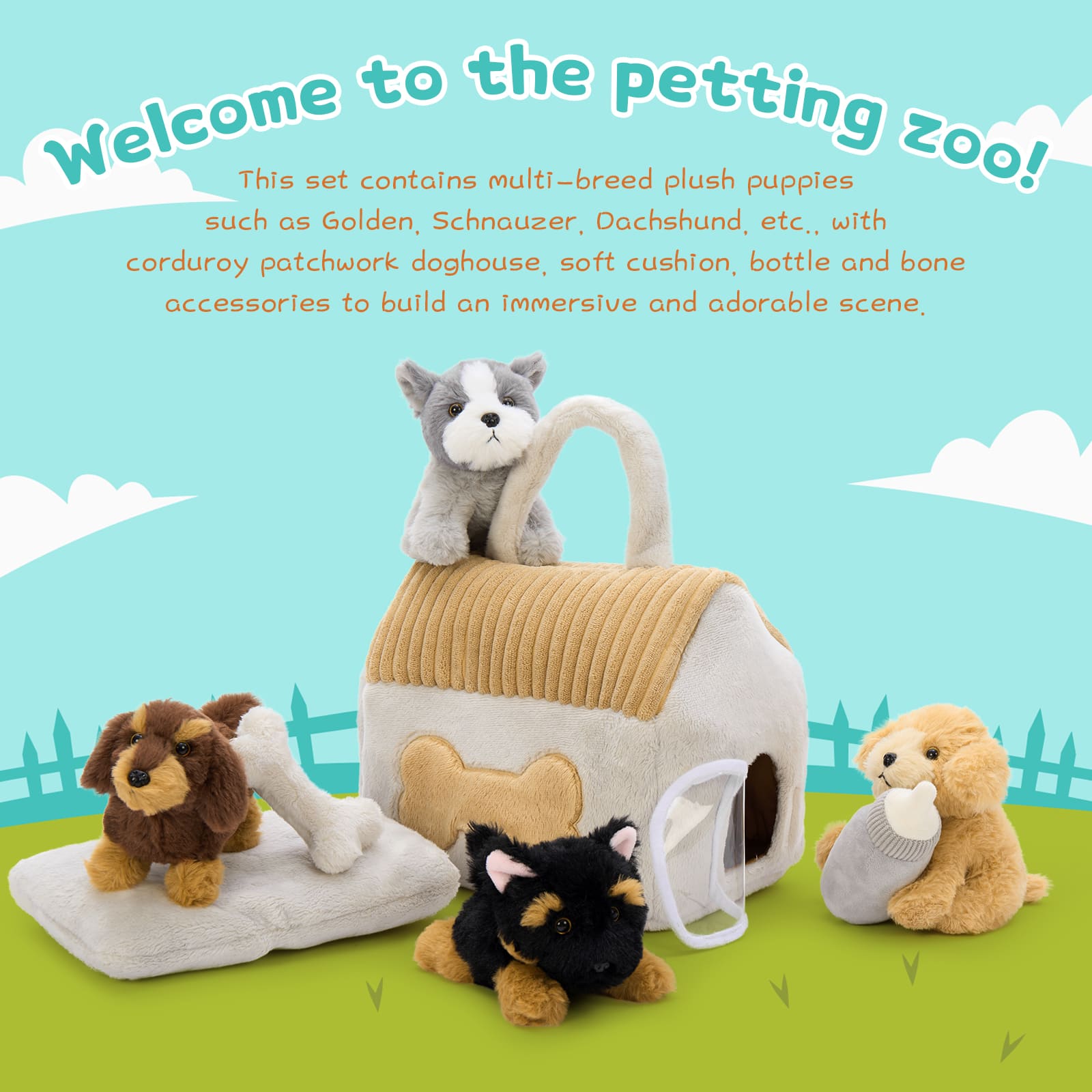 Perfect gift plush puppy toy set for kids and toddlers