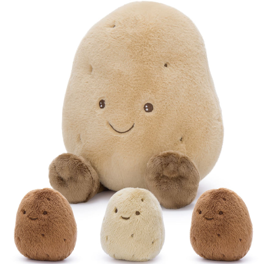 Kawaii Potato Family Stuffed Animal Pillow with Hidden Mini Plushies