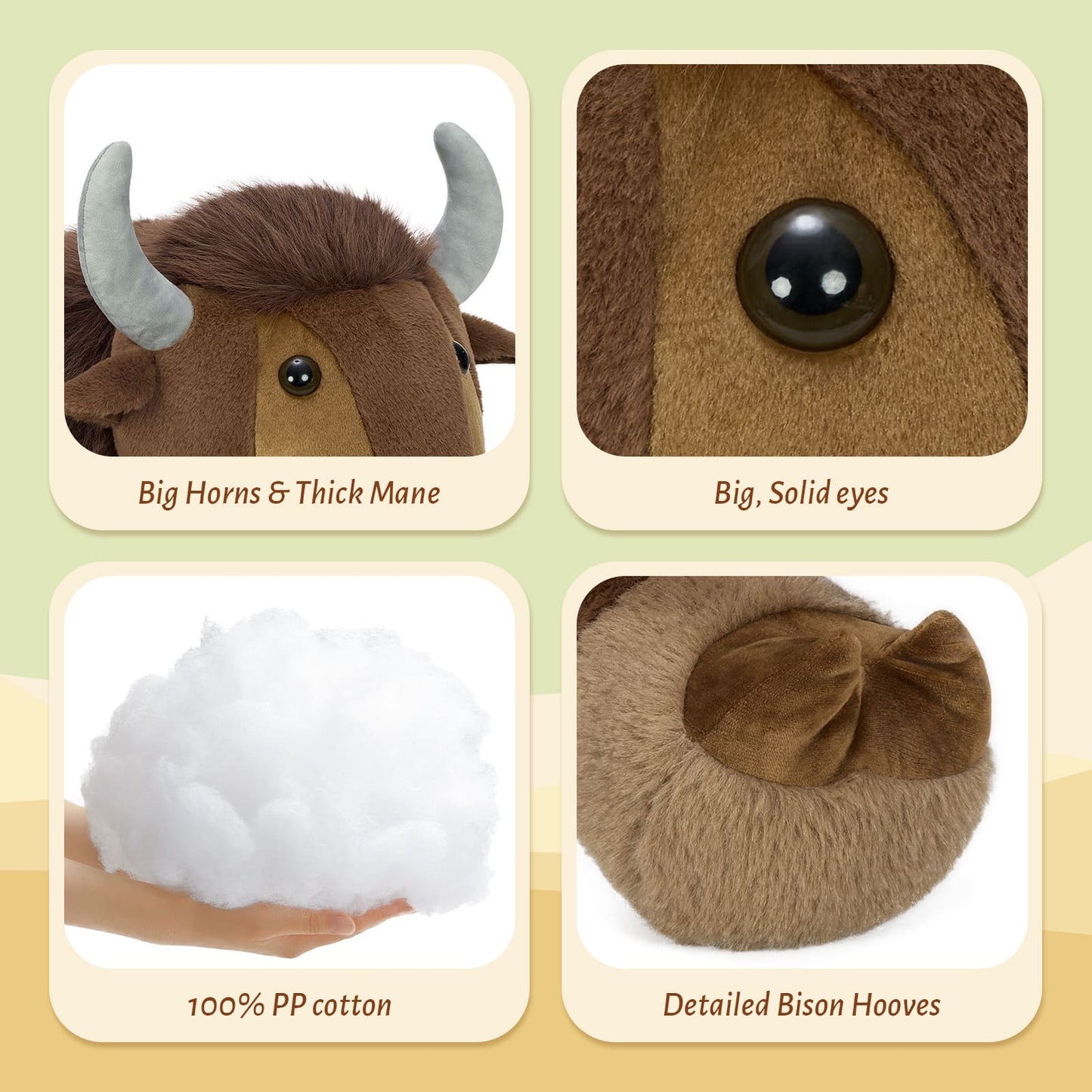 Large brown bison plush stuffed animal, ultra cuddly buffalo toy for kids toddlers, perfect for nursery decoration and birthday or holiday gift