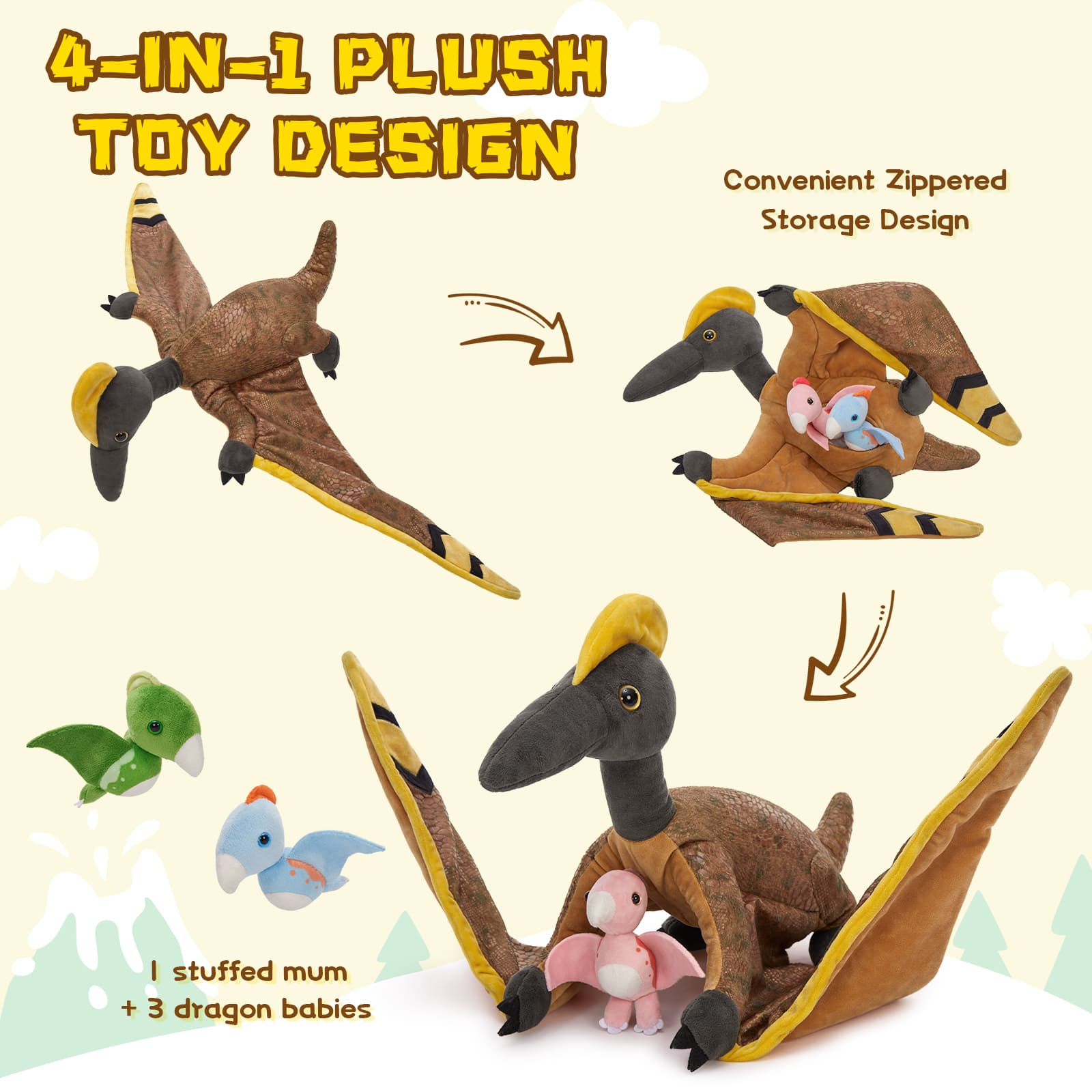 Pterosaur Stuffed Animals Jurassic Plush Toys, 37.4 Inches