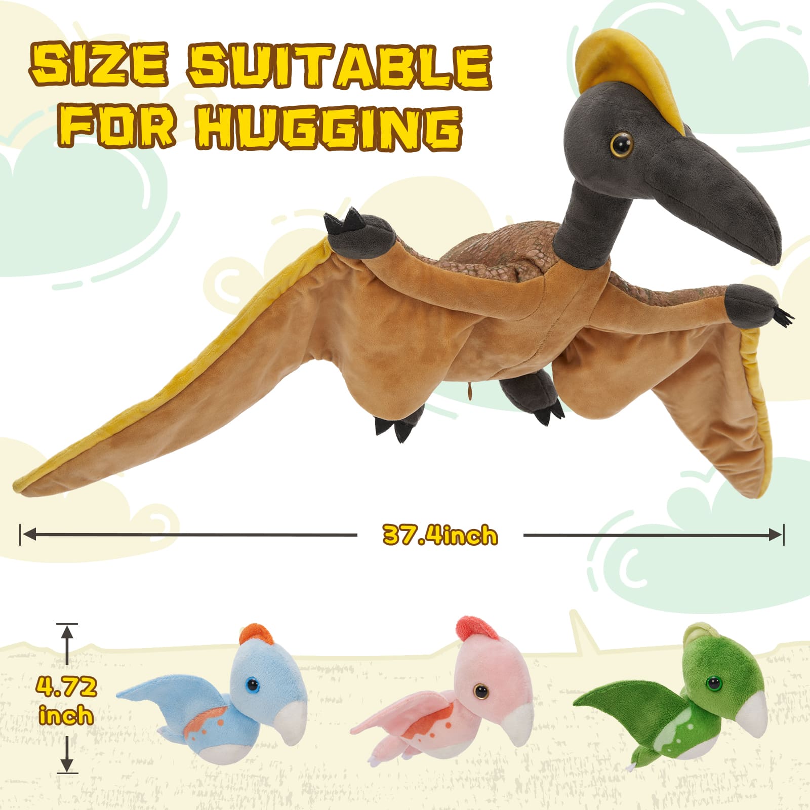 Pterosaur Stuffed Animals Jurassic Plush Toys, 37.4 Inches