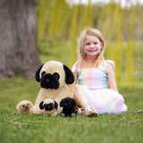 13.78 Inch Pug Plush Toy with Four Puppies Soft Stuffed Animal