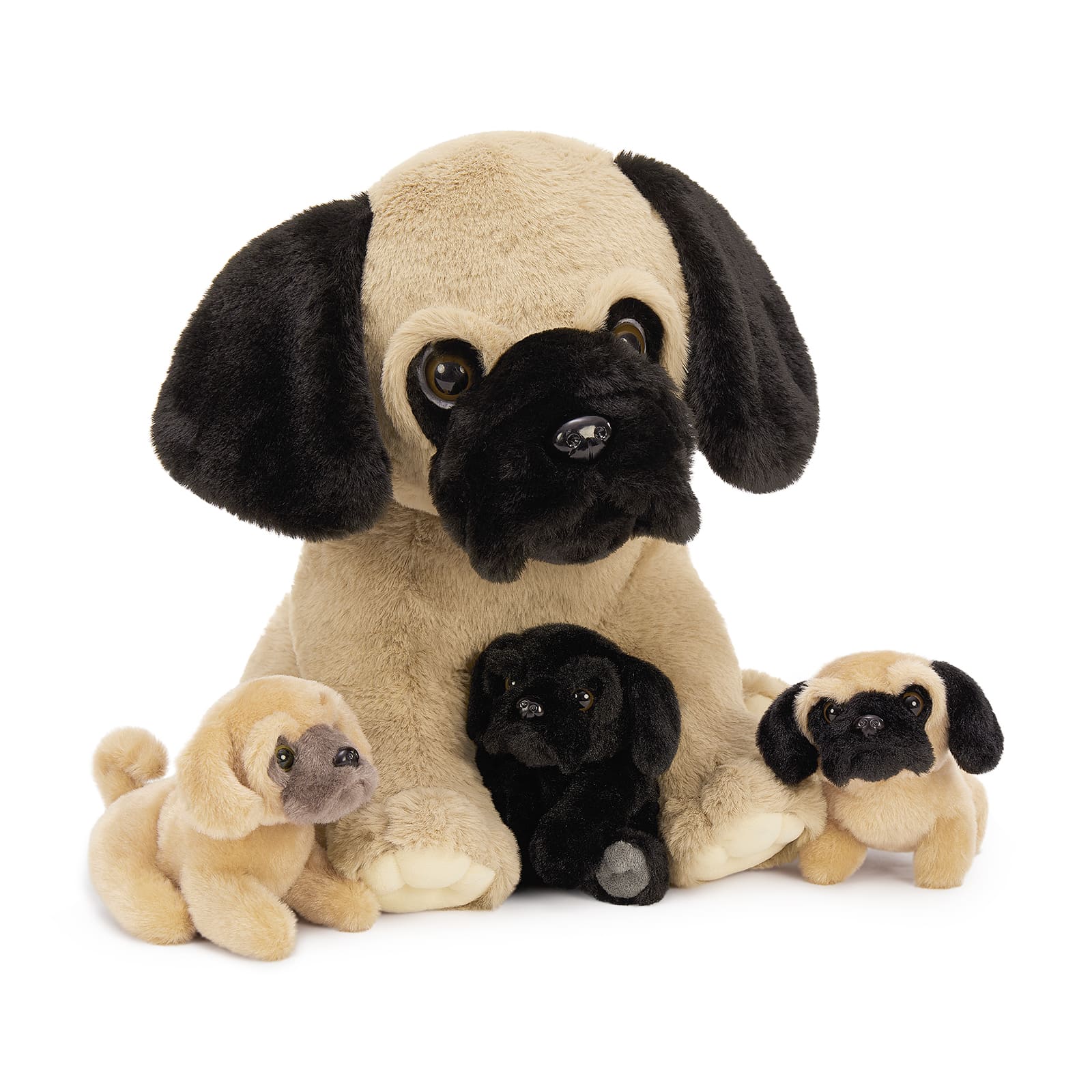13.78 Inch Pug Plush Toy with Four Puppies Soft Stuffed Animal