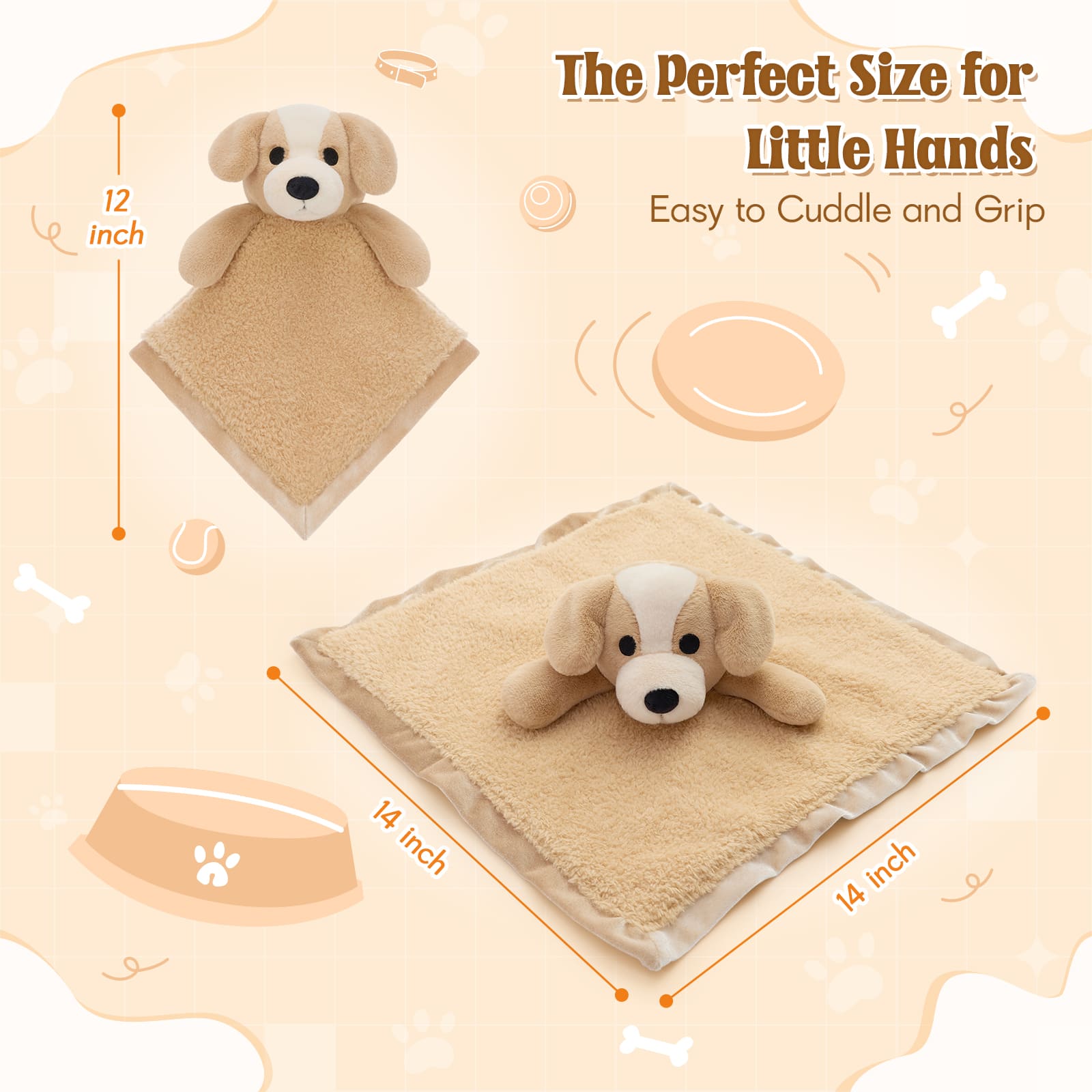 Animal Security Blanket Soft Plush Lovey Comfort Blanket, 14 Inches