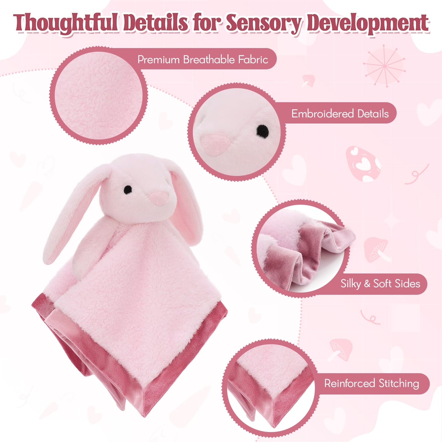 Toddler bunny lovey blanket with soft plush dog toy head and cozy comfort blanket designed for babies and infants to cuddle, sleep, and self-soothe.