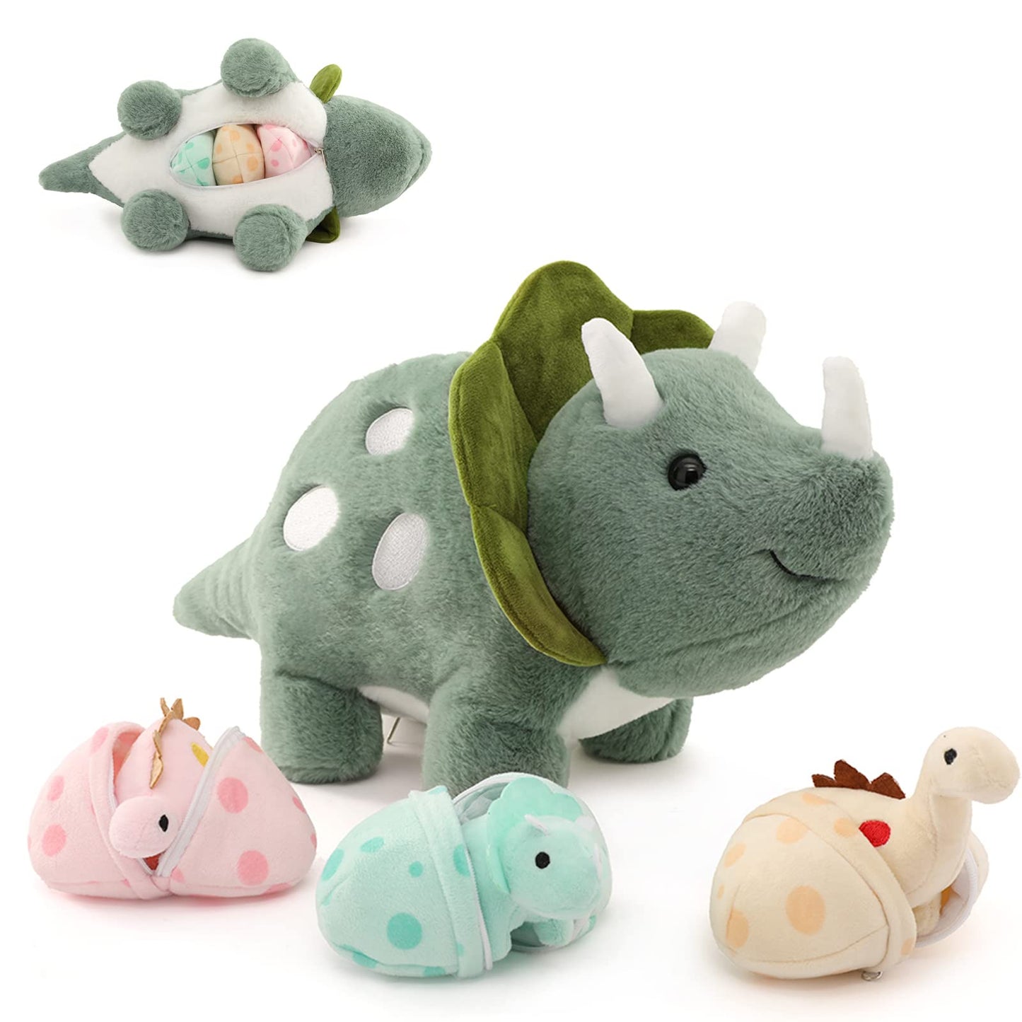 Triceratops Plush Toys - 7 Pcs Dinosaur Stuffed Animals - Cute Dino Plush Dolls - Stuffed Animal Dinosaur Babies with Their Mom - Triceratops Soft Toys - Gifts for Kids Teens Adults