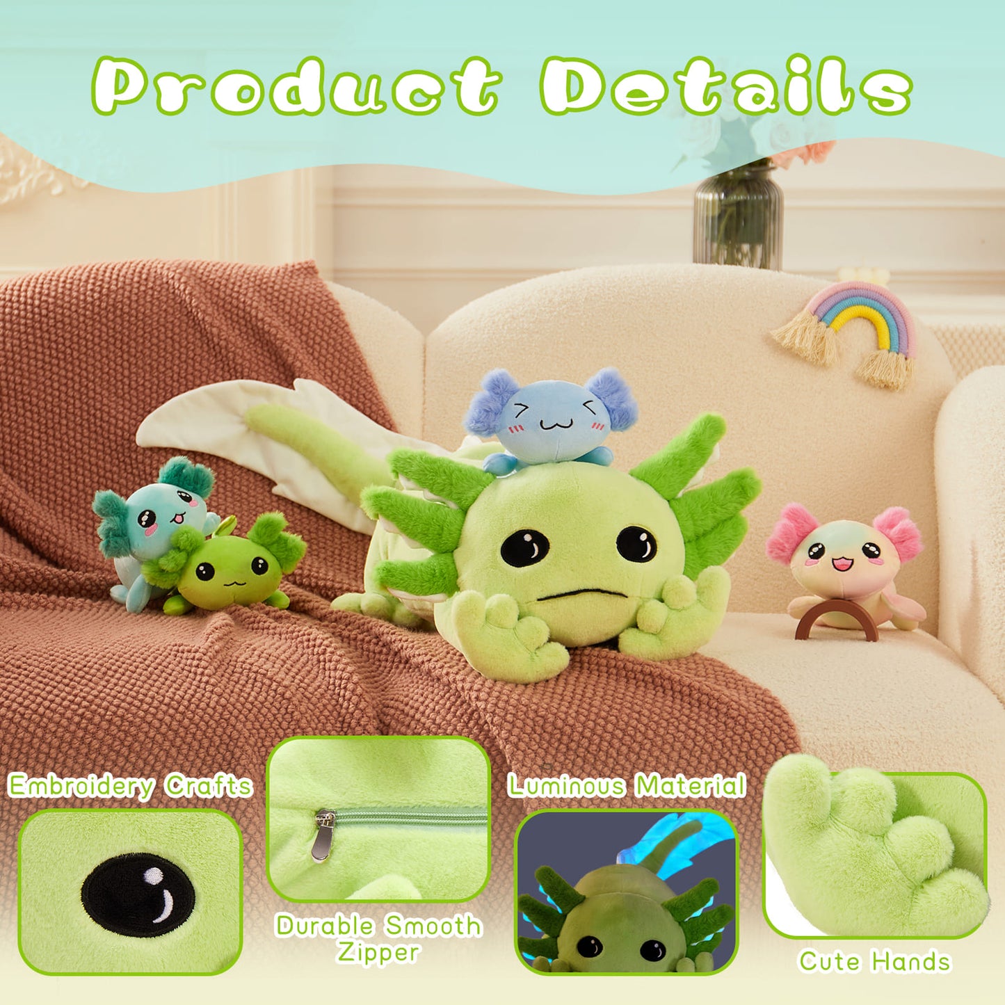 Axolotl Stuffed Animals Salamander Plush Toys, 31 Inches