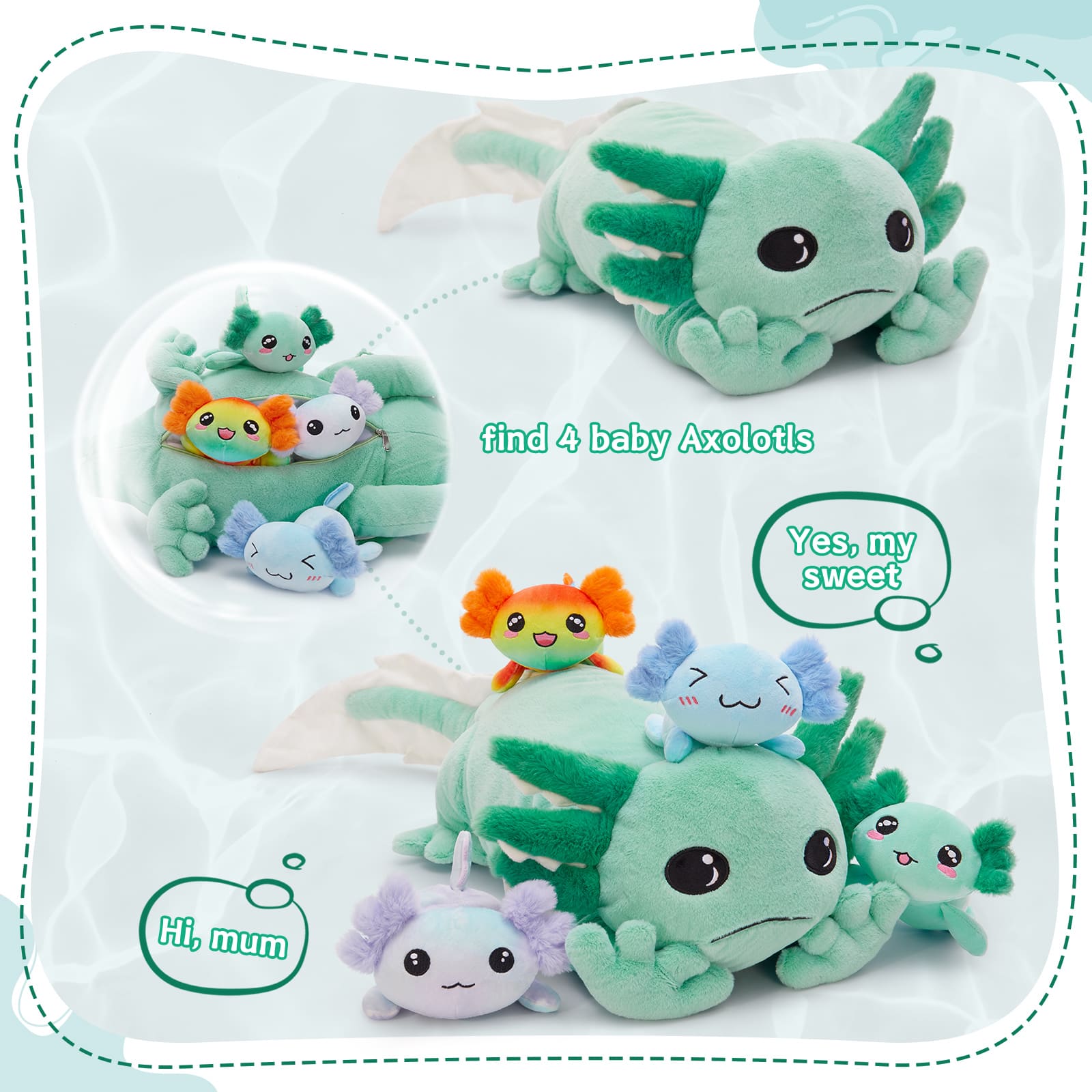 Axolotl Soft Plush Toys - Salamander Stuffed Animals with Babies Inside - Mom&Baby Plush Toy Set - Birthday Christmas Gift for Kids Teens Adults - Free Shipping Now