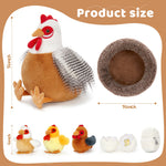 Lifelike Big Rooster Chicken, Three Mini Chicks, Three Chicken Eggs, and a Chicken Coop Plush Toy Set - Farm Chicken Stuffed Animals Set for Children - Stuffed Animals with Babies in the Belly - Stuffed Animal Babies with Their Mom - Realistic Chicken Plush Dolls for Kids Teens Adults