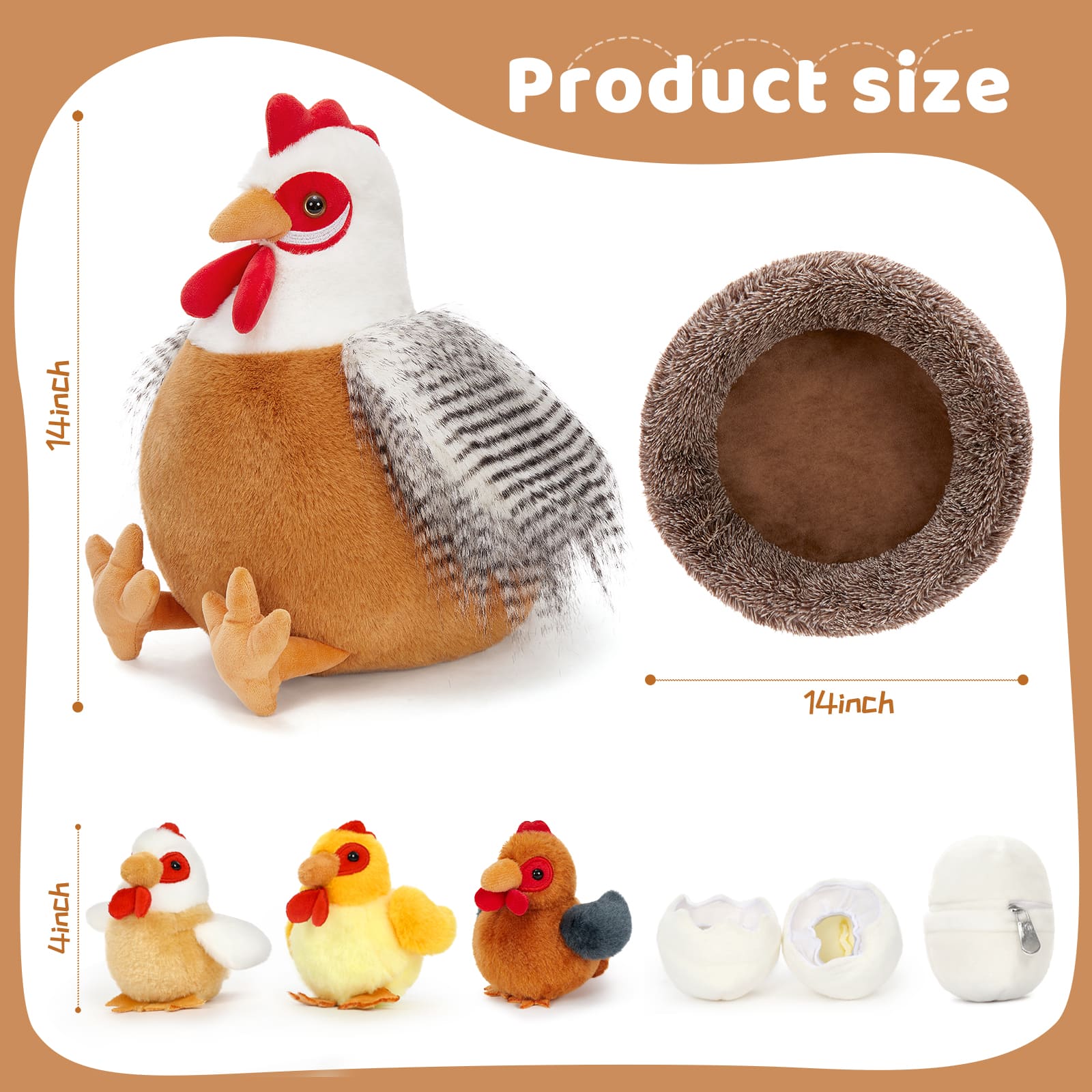 Chicken Plush Toys Farm Stuffed Animals, 16.5 Inches