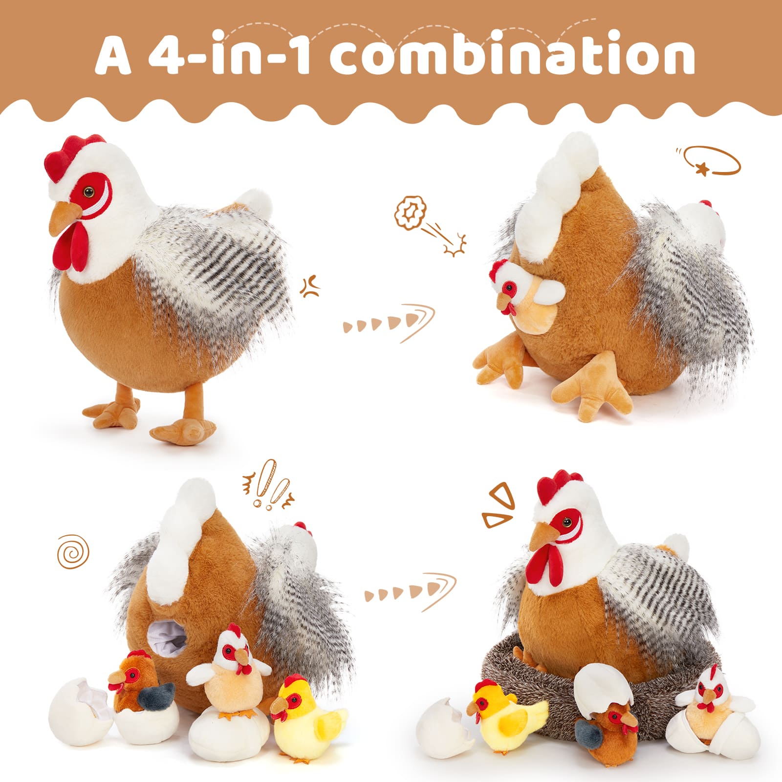 Chicken Plush Toys Farm Stuffed Animals, 16.5 Inches