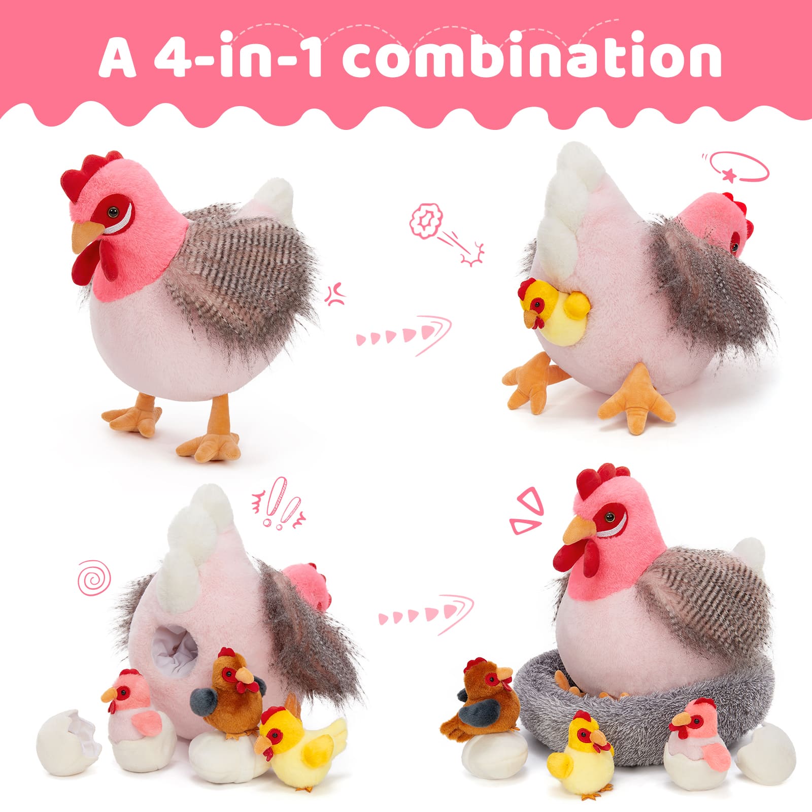 Chicken Plush Toys Farm Stuffed Animals, 16.5 Inches
