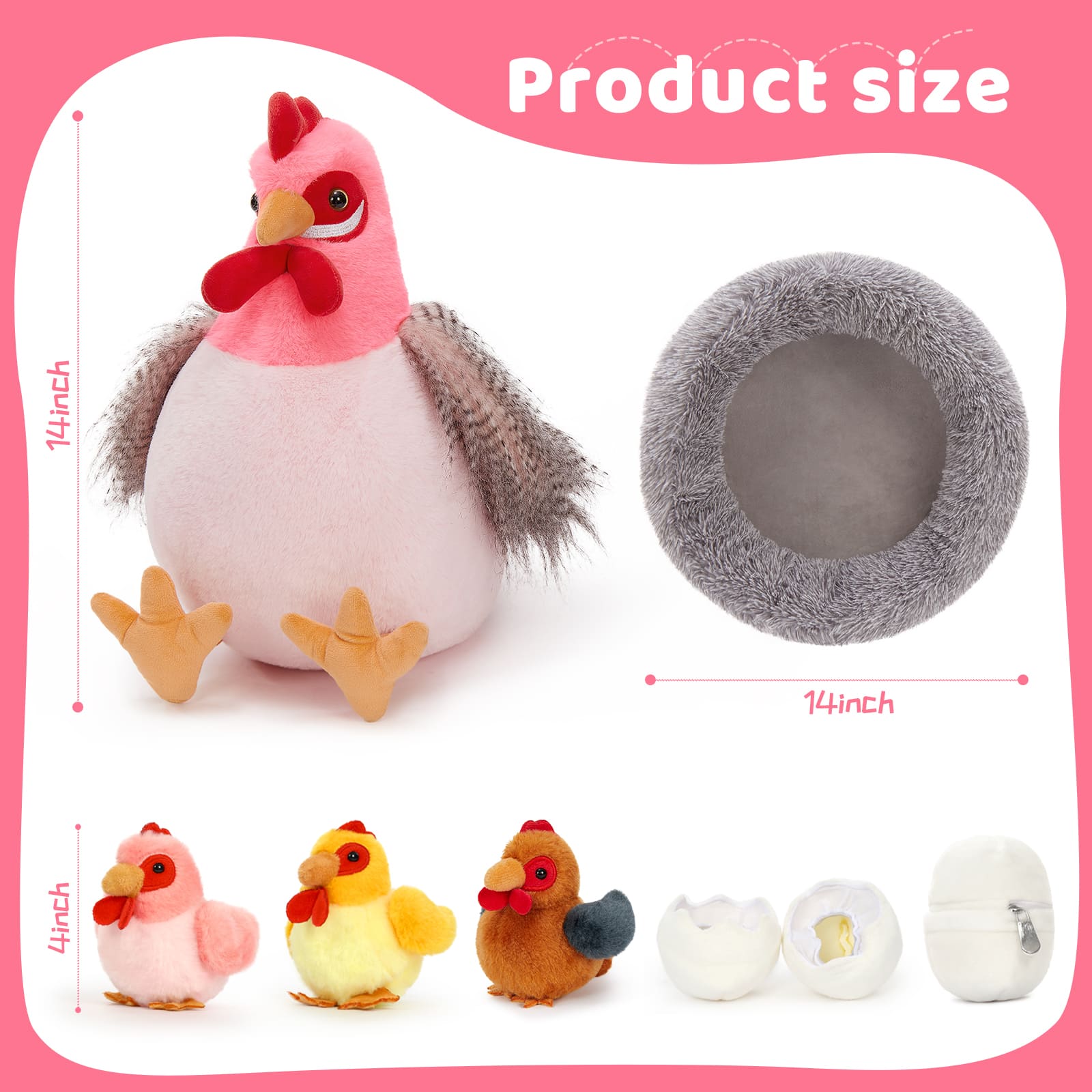 Chicken Plush Toys Farm Stuffed Animals, 16.5 Inches