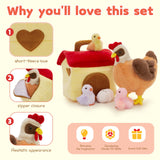 6 Pcs Chicken Stuffed Animals - Big Chicken, Three Chicks, An Egg and A Chicken Coop Plush Toy Set - Farm Chicken Stuffies -  Birthday/Christmas/Baby Shower/Easter Gifts for Kids - MorisMos Stuffed Animals