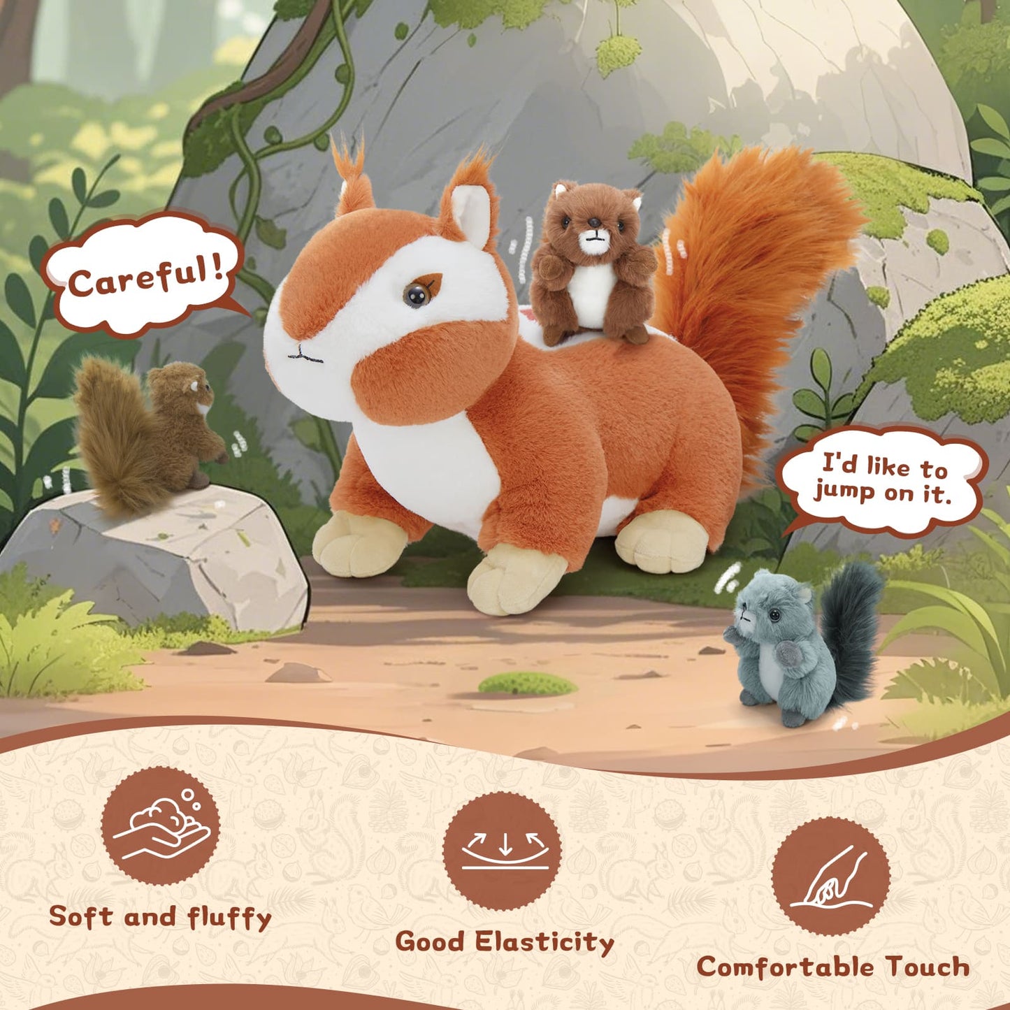 Chipmunk Stuffed Animals with Three Chipmunk Babies in the Belly - Lifelike Squirrel Plush Toys - Chipmunk stuffed animal babies with their Mom - Christmas/Birthdy/Graduation/Baby Shower Gift Guide - Free Shipping