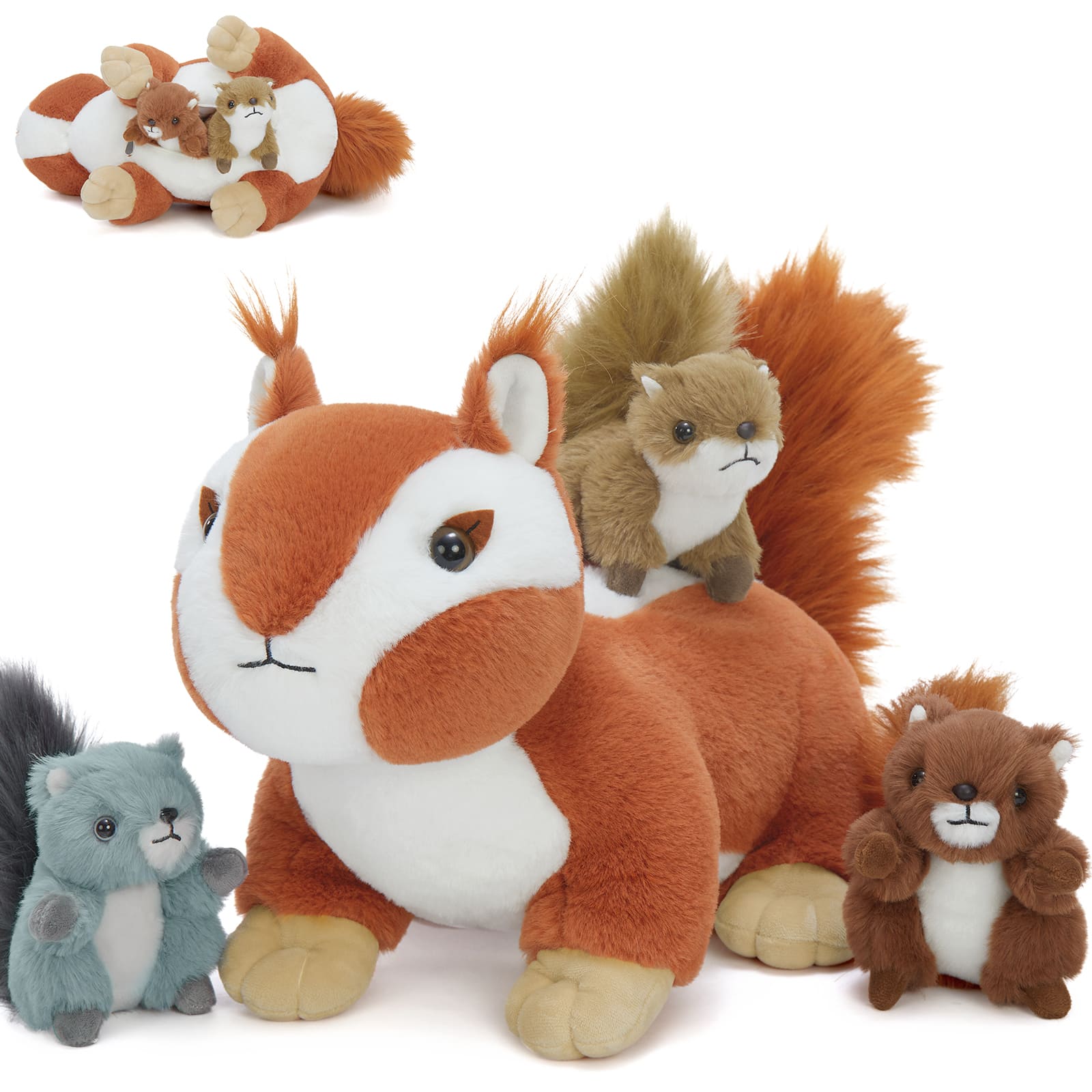 Chipmunk Stuffed Animals with Three Chipmunk Babies in the Belly - Lifelike Squirrel Plush Toys - Chipmunk stuffed animal babies with their Mom - Christmas/Birthdy/Graduation/Baby Shower Gift Guide - Free Shipping