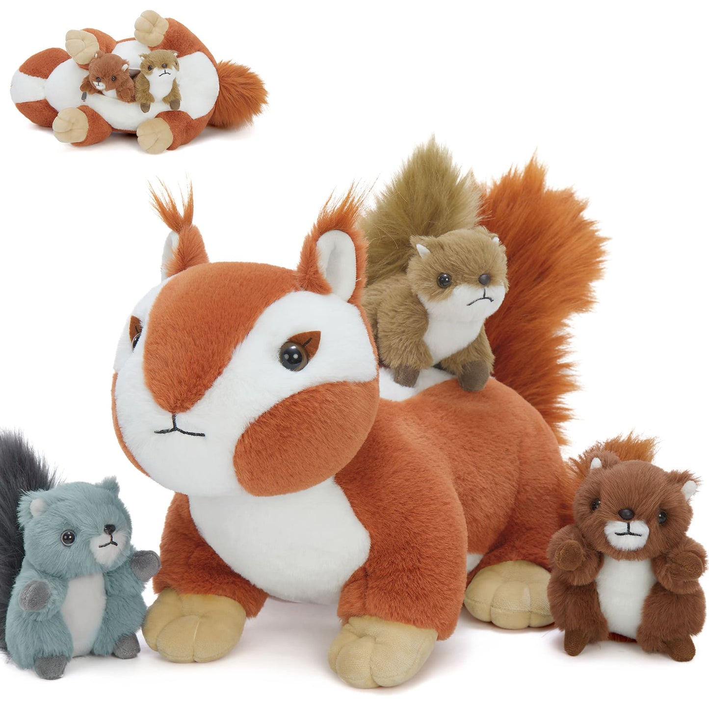Chipmunk Stuffed Animals with Three Chipmunk Babies in the Belly - Lifelike Squirrel Plush Toys - Chipmunk stuffed animal babies with their Mom - Christmas/Birthdy/Graduation/Baby Shower Gift Guide - Free Shipping