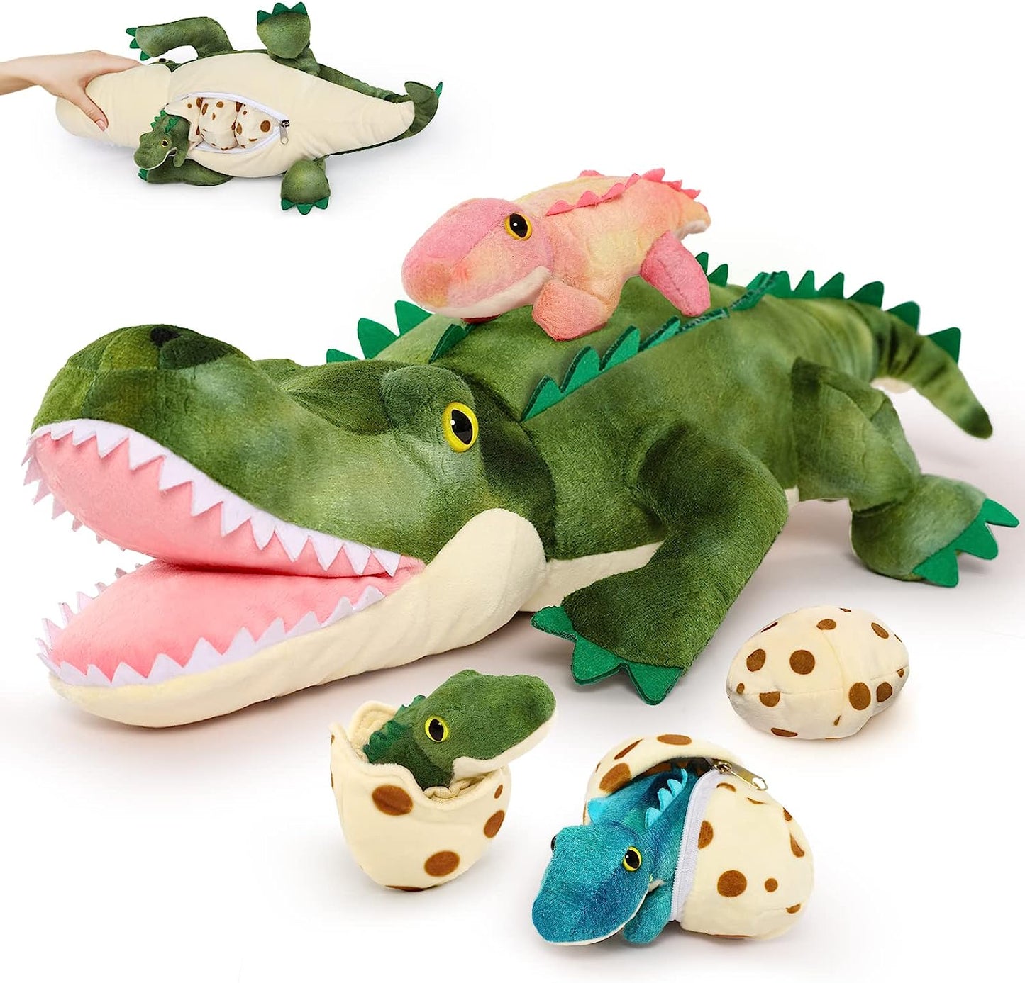 Realistic Crocodile Plush Toys - 7 Pcs Simulation Alligator Stuffed Animals - Cute Crocodile Plush Dolls - Stuffed Animal Alligator Babies with Their Mom - Gifts for Kids Teens Adults