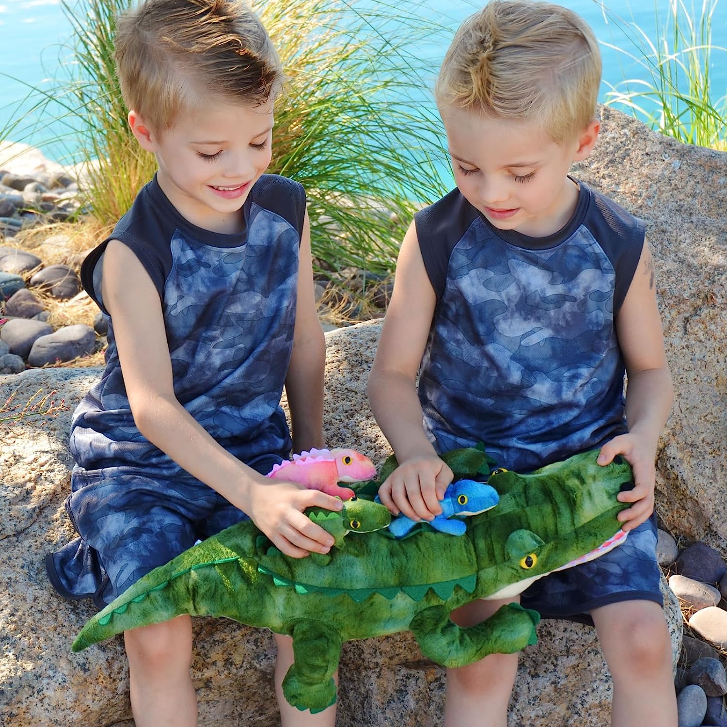 Mom Crocodile with 3 Baby Crocodile Plushies, 23.6 Inches
