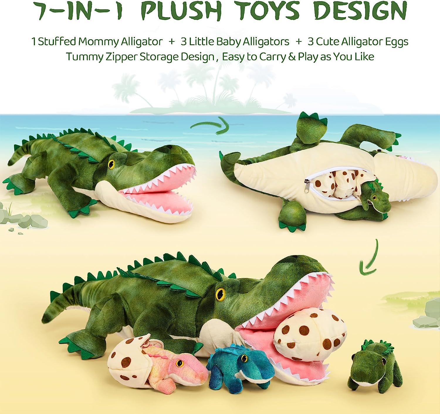 Mom Crocodile with 3 Baby Crocodile Plushies, 23.6 Inches