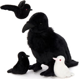 Realistic Crow Plush Toy Set with Three Squeaky Baby Crows