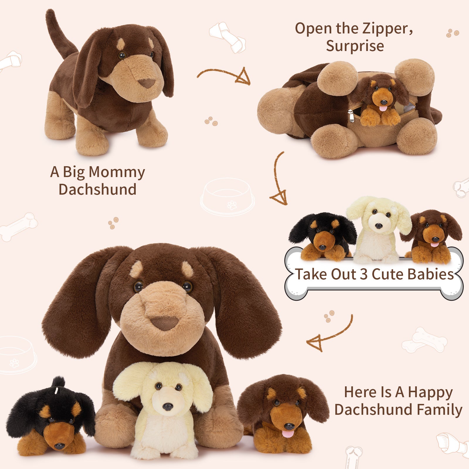 Dachshund Stuffed Animals Dog Plush Toys, Brown/Black, 18 Inches