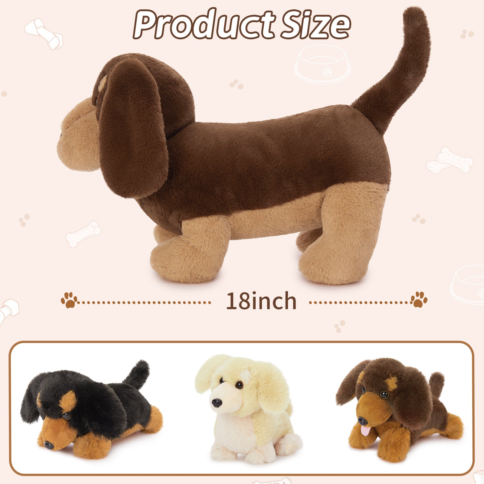 Dachshund Stuffed Animals Dog Plush Toys, Brown/Black, 18 Inches