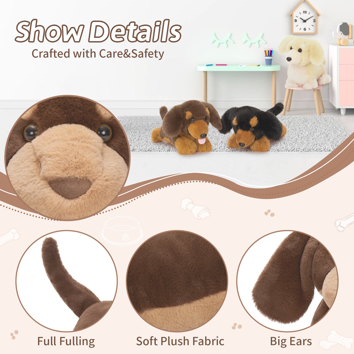 Dachshund Stuffed Animals Dog Plush Toys, Brown/Black, 18 Inches