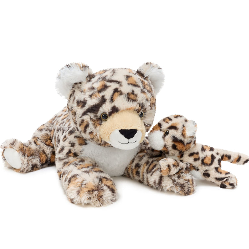 Leopard/Tiger with Cub Plush Toy Set Cuddly Animal Gift for Kids