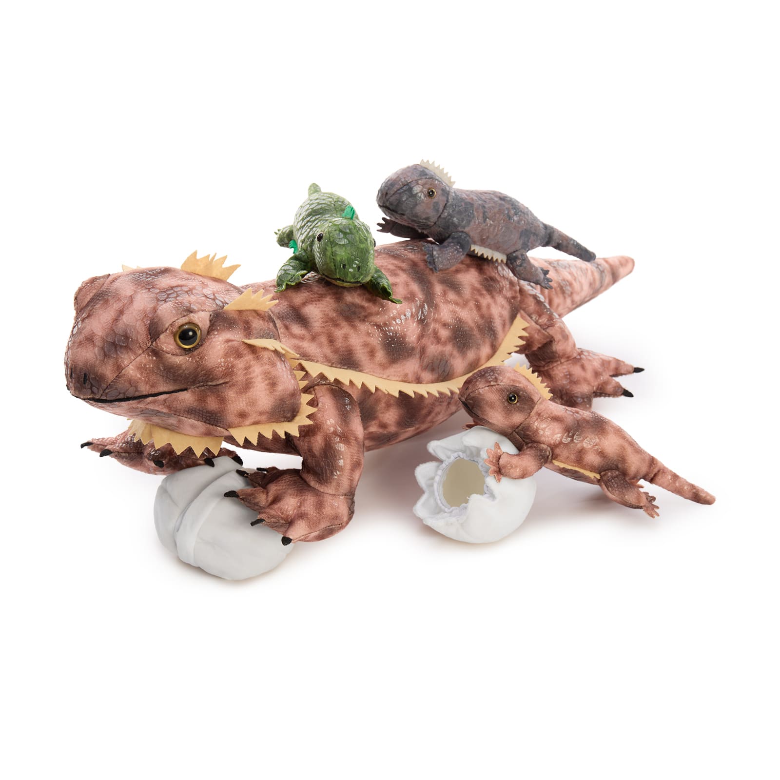 Realistic Lizard Family Plush Toy with Four Baby Lizards