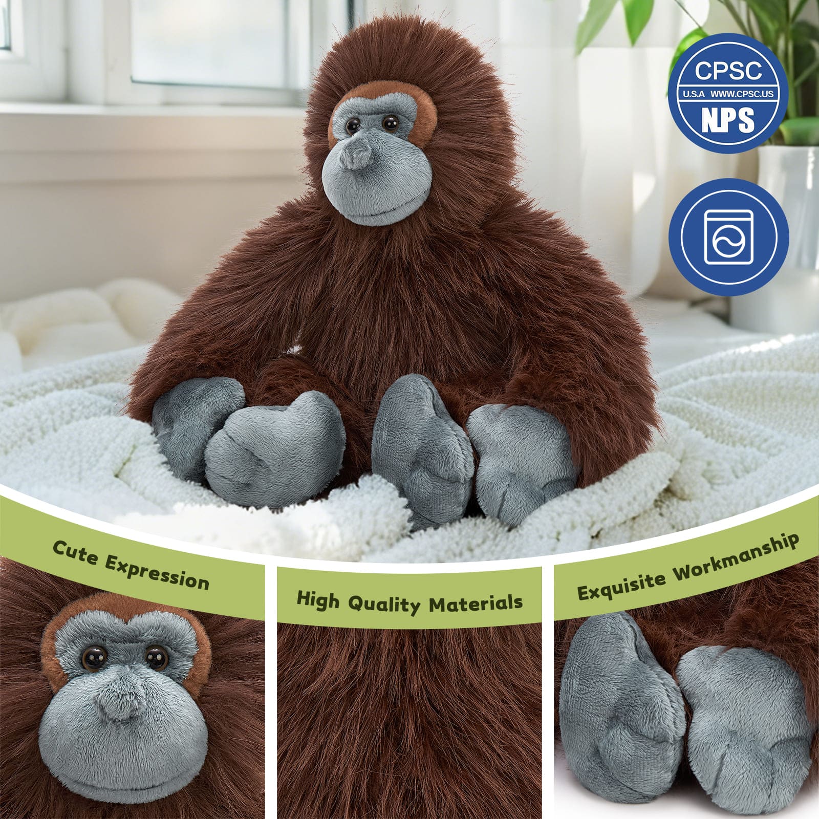 Long Arm Ape Stuffed Animals Monkey Plush Toys, 18 Inches