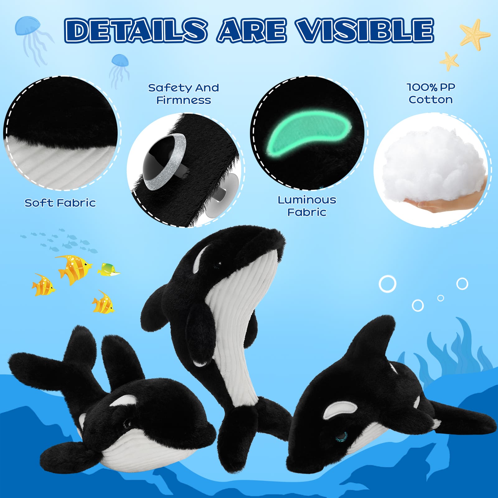 6 Pcs Orca Plush Toys Ocean Stuffed Animals, 15 Inches