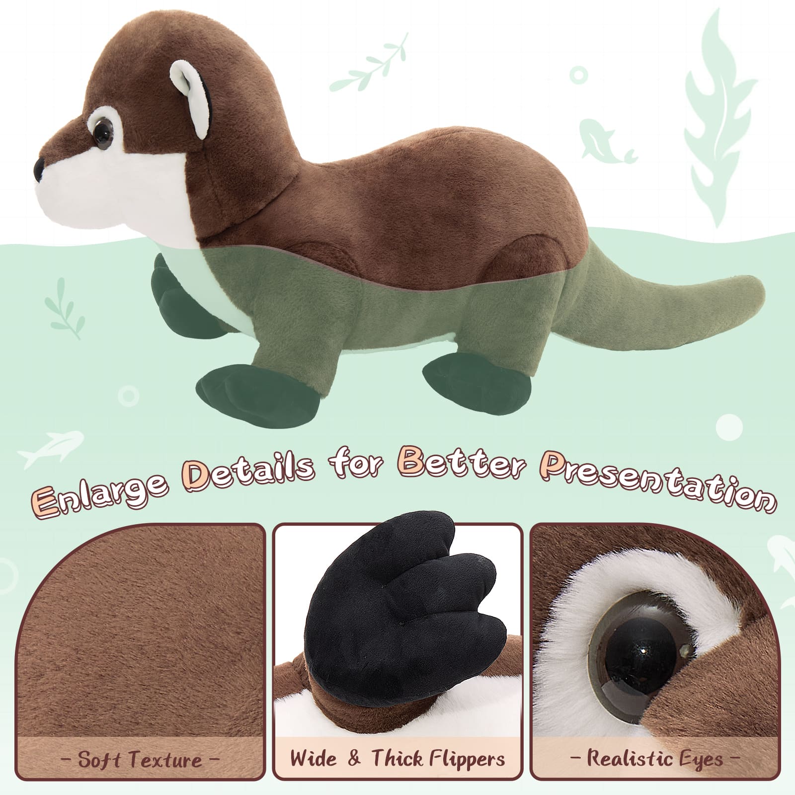 Realistic Giant Otter Stuffed Animals, Dark Brown, 47 Inches