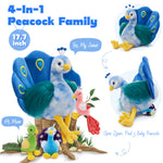 4 Pcs Lifelike Peacock Stuffed Animals - Stuffed Animals Peacock Babies with Their Mom - Peacock Stuffed Animals with Babies in the Belly - Zoo Souvenirs for Children - Birthday Christmas Thanksgiving Day Gift Ideas