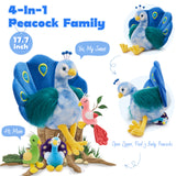 4 Pcs Lifelike Peacock Stuffed Animals - Stuffed Animals Peacock Babies with Their Mom - Peacock Stuffed Animals with Babies in the Belly - Zoo Souvenirs for Children - Birthday Christmas Thanksgiving Day Gift Ideas