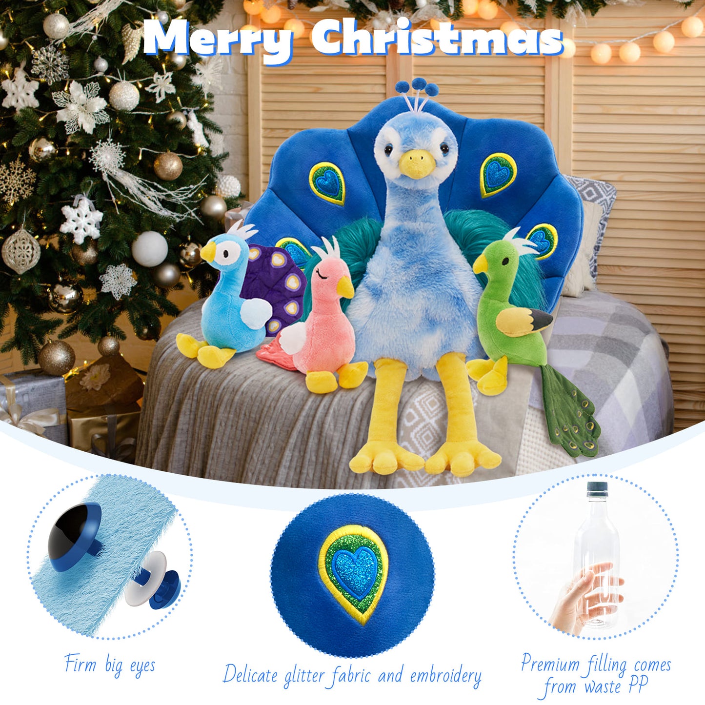 4 Pcs Lifelike Peacock Stuffed Animals - Stuffed Animals Peacock Babies with Their Mom - Peacock Stuffed Animals with Babies in the Belly - Zoo Souvenirs for Children - Birthday Christmas Thanksgiving Day Gift Ideas